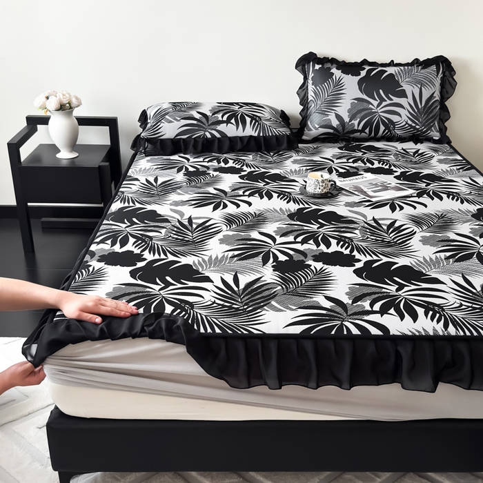 91家纺网 家纺一手货源 找家纺 九花鹿 2025新款A类法式赫本风PE凉感提花冰丝凉席-床笠款 床笠款-焦岚