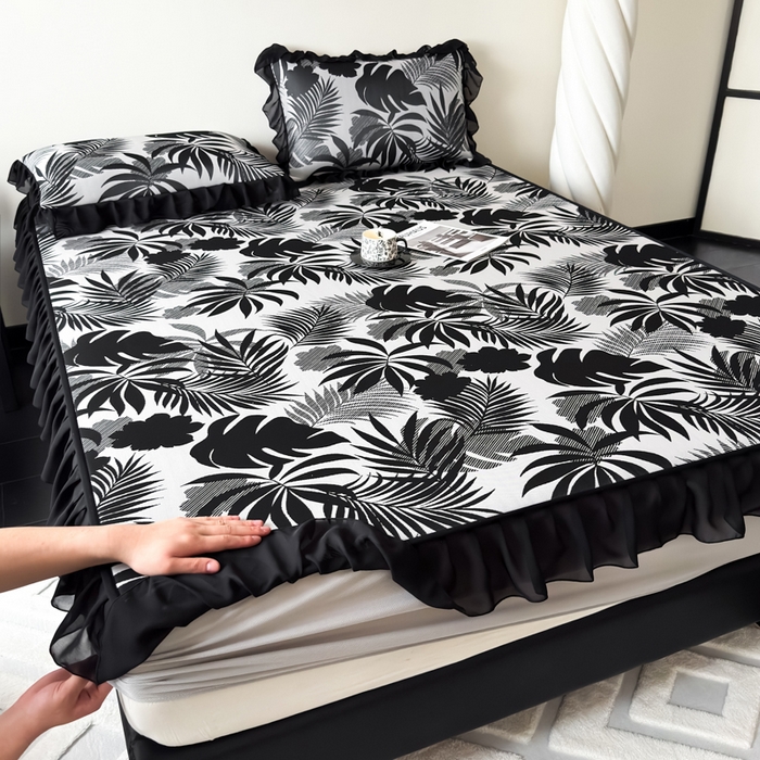 91家纺网 家纺一手货源 找家纺 九花鹿 2025新款A类法式赫本风PE凉感提花冰丝凉席-床笠款 床笠款-焦岚