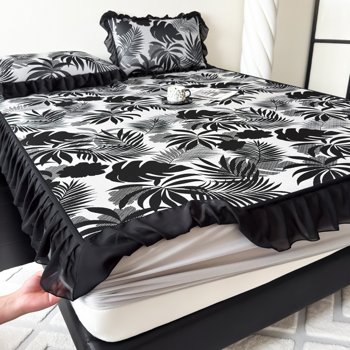 91家纺网 家纺一手货源 找家纺 九花鹿 2025新款A类法式赫本风PE凉感提花冰丝凉席-床笠款 床笠款-焦岚