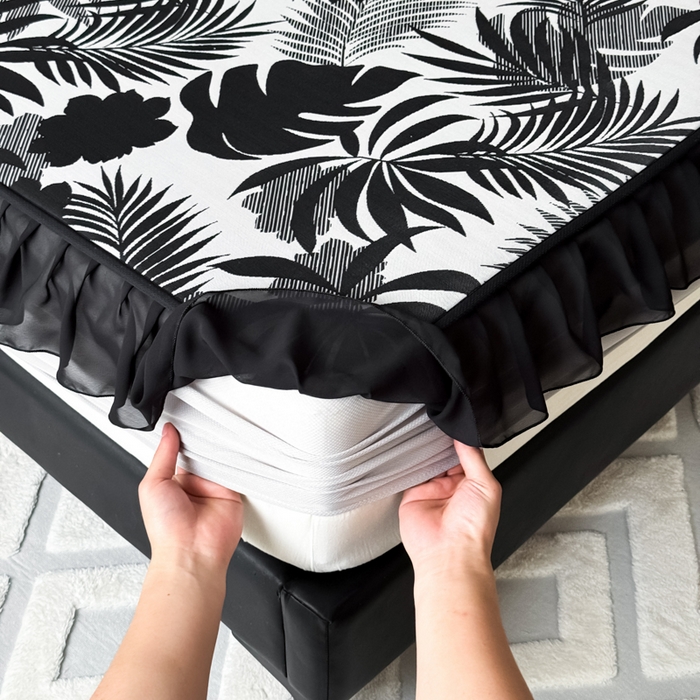 91家纺网 家纺一手货源 找家纺 九花鹿 2025新款A类法式赫本风PE凉感提花冰丝凉席-床笠款 床笠款-焦岚