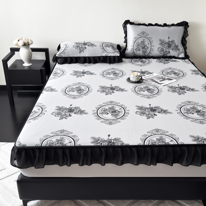 九花鹿 2025新款A类法式赫本风PE凉感提花冰丝凉席-床笠款 床笠款-镜中花