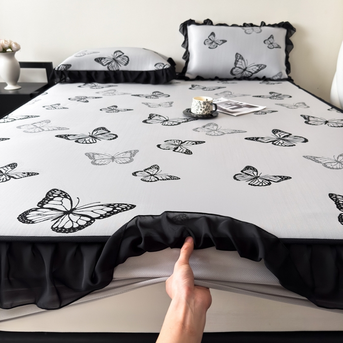 91家纺网 家纺一手货源 找家纺 九花鹿 2025新款A类法式赫本风PE凉感提花冰丝凉席-床笠款 床笠款-露娜