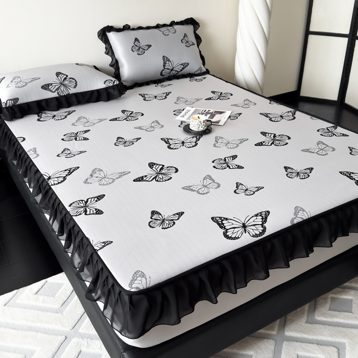 91家纺网 家纺一手货源 找家纺 九花鹿 2025新款A类法式赫本风PE凉感提花冰丝凉席-床笠款 床笠款-露娜