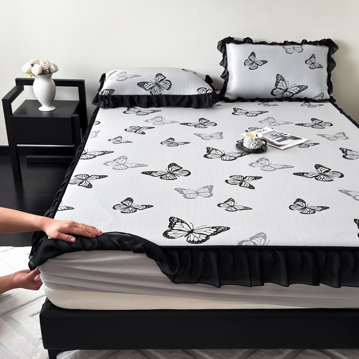 91家纺网 家纺一手货源 找家纺 九花鹿 2025新款A类法式赫本风PE凉感提花冰丝凉席-床笠款 床笠款-露娜