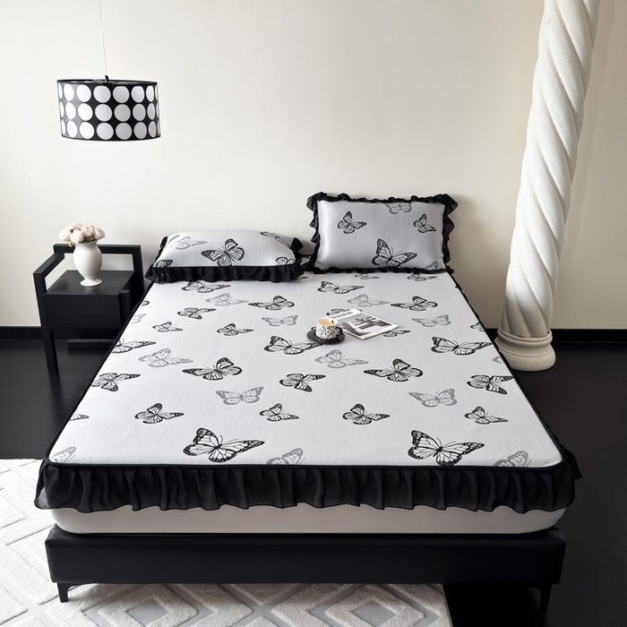 91家纺网 家纺一手货源 找家纺 九花鹿 2025新款A类法式赫本风PE凉感提花冰丝凉席-床笠款 床笠款-露娜