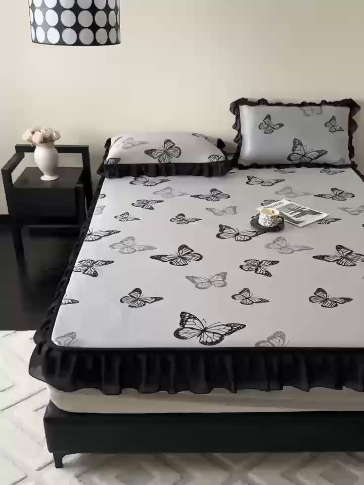 91家纺网 家纺一手货源 找家纺 九花鹿 2025新款A类法式赫本风PE凉感提花冰丝凉席-床笠款 床笠款-露娜