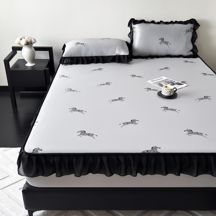 九花鹿 2025新款A类法式赫本风PE凉感提花冰丝凉席-床笠款 床笠款-马德里