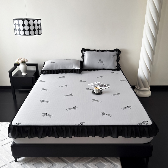 91家纺网 家纺一手货源 找家纺 九花鹿 2025新款A类法式赫本风PE凉感提花冰丝凉席-床笠款 床笠款-马德里