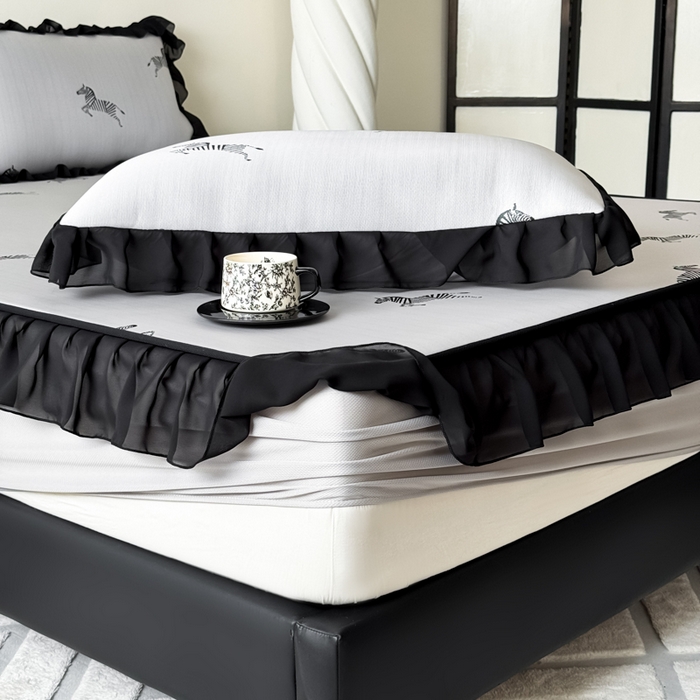 91家纺网 家纺一手货源 找家纺 九花鹿 2025新款A类法式赫本风PE凉感提花冰丝凉席-床笠款 床笠款-马德里