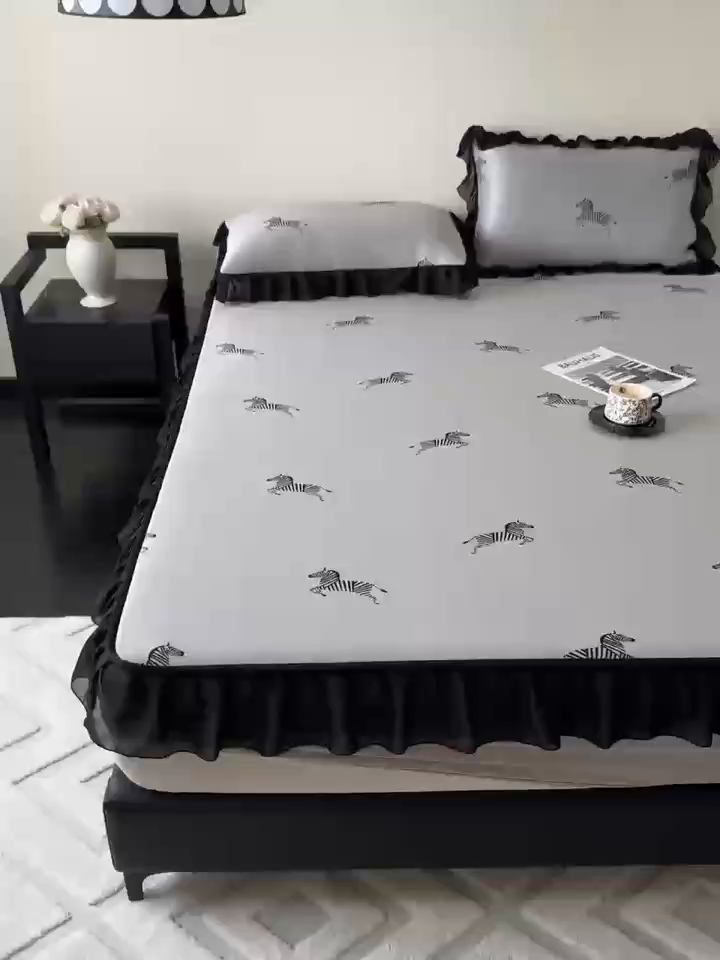 91家纺网 家纺一手货源 找家纺 九花鹿 2025新款A类法式赫本风PE凉感提花冰丝凉席-床笠款 床笠款-马德里