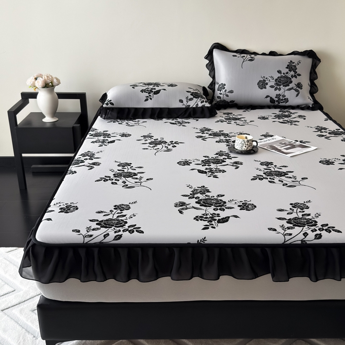 九花鹿 2025新款A类法式赫本风PE凉感提花冰丝凉席-床笠款 床笠款-蔓蔓