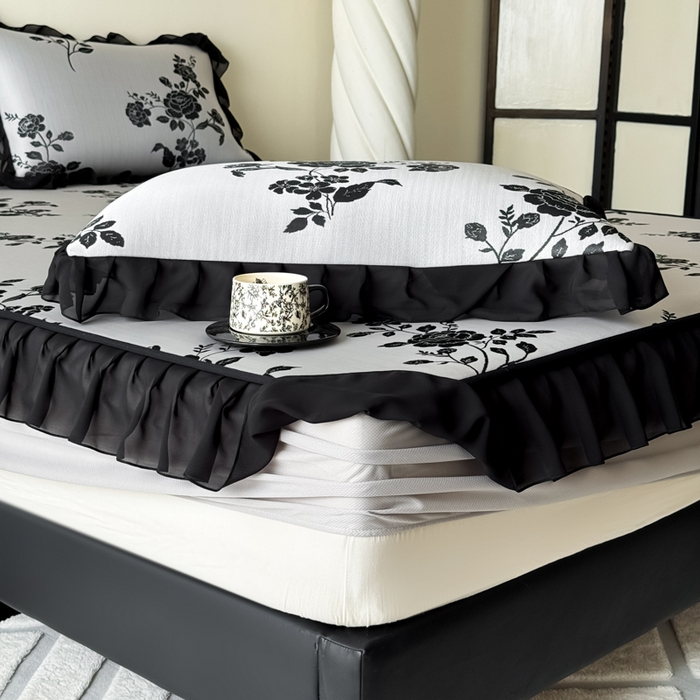 91家纺网 家纺一手货源 找家纺 九花鹿 2025新款A类法式赫本风PE凉感提花冰丝凉席-床笠款 床笠款-蔓蔓