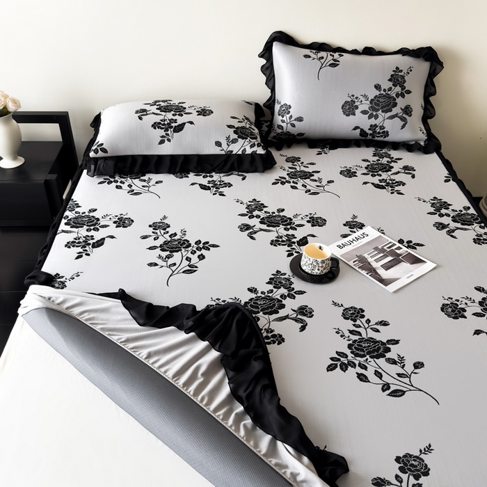 91家纺网 家纺一手货源 找家纺 九花鹿 2025新款A类法式赫本风PE凉感提花冰丝凉席-床笠款 床笠款-蔓蔓