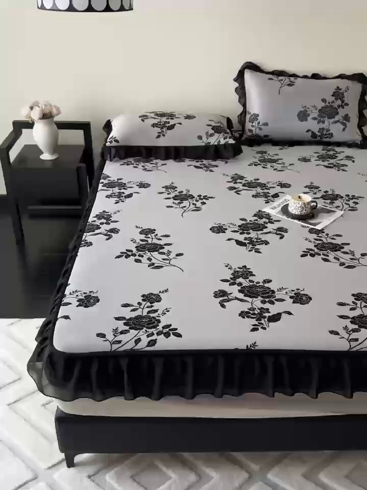 91家纺网 家纺一手货源 找家纺 九花鹿 2025新款A类法式赫本风PE凉感提花冰丝凉席-床笠款 床笠款-蔓蔓