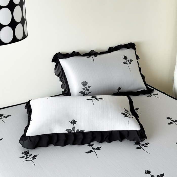 91家纺网 家纺一手货源 找家纺 九花鹿 2025新款A类法式赫本风PE凉感提花冰丝凉席-床笠款 床笠款-玫瑰