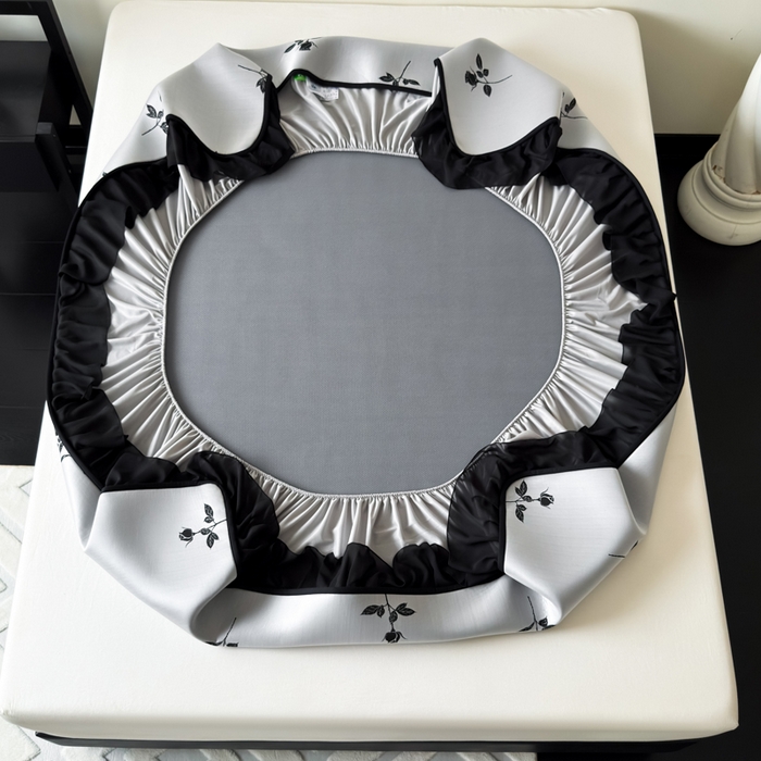 91家纺网 家纺一手货源 找家纺 九花鹿 2025新款A类法式赫本风PE凉感提花冰丝凉席-床笠款 床笠款-玫瑰