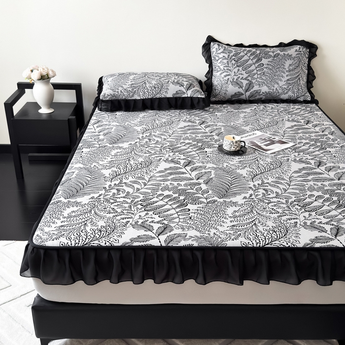 九花鹿 2025新款A类法式赫本风PE凉感提花冰丝凉席-床笠款 床笠款-幽然风情