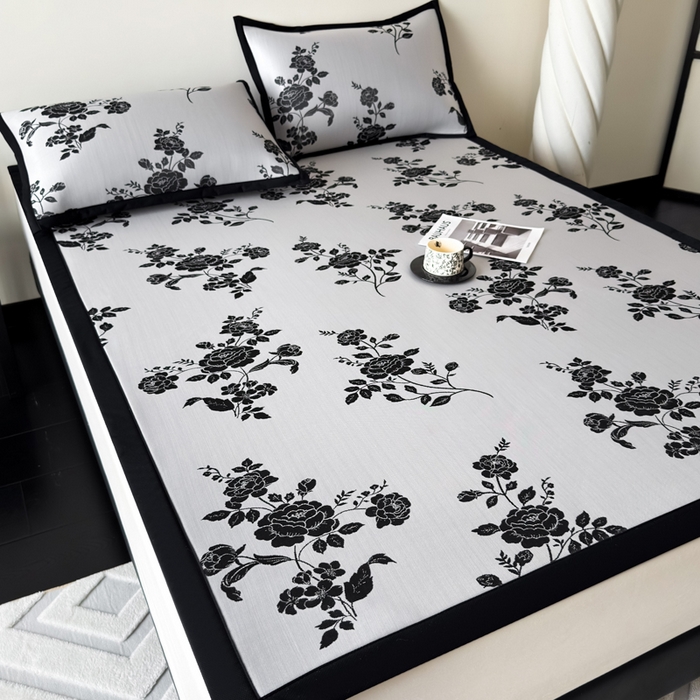 91家纺网 家纺一手货源 找家纺 （总）九花鹿 2025新款A类赫本风PE凉感提花冰丝凉席-平铺款