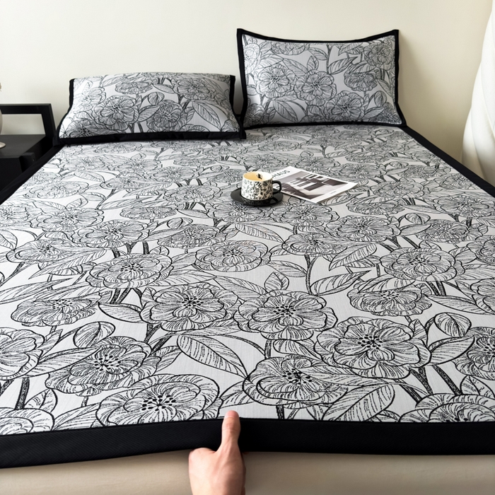 九花鹿 2025新款A类赫本风PE凉感提花冰丝凉席-平铺款 复古繁花