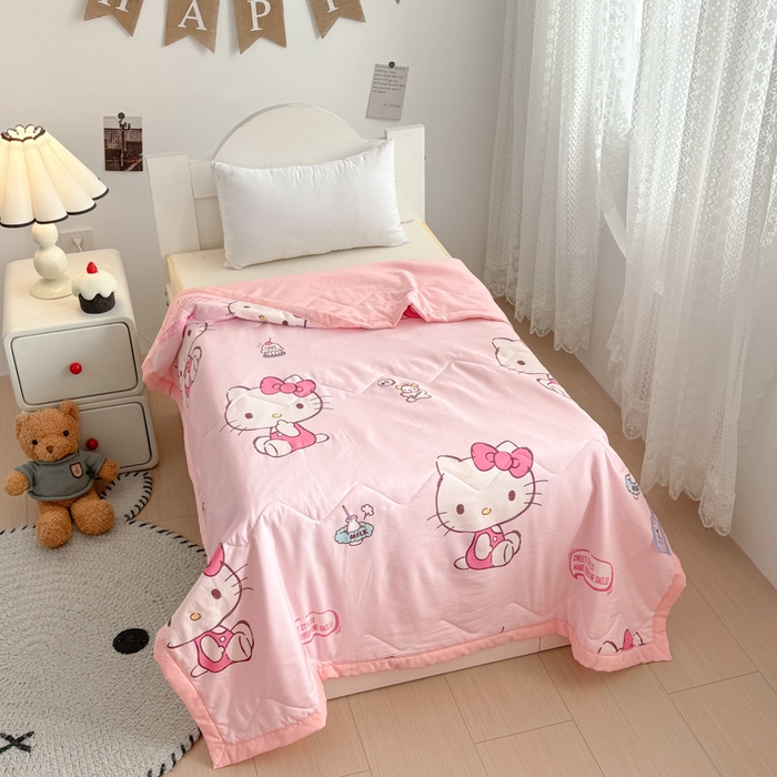 91家纺网 家纺一手货源 找家纺 花满路 2025新款亲肤卡通三丽鸥针织棉夏被 甜美kitty