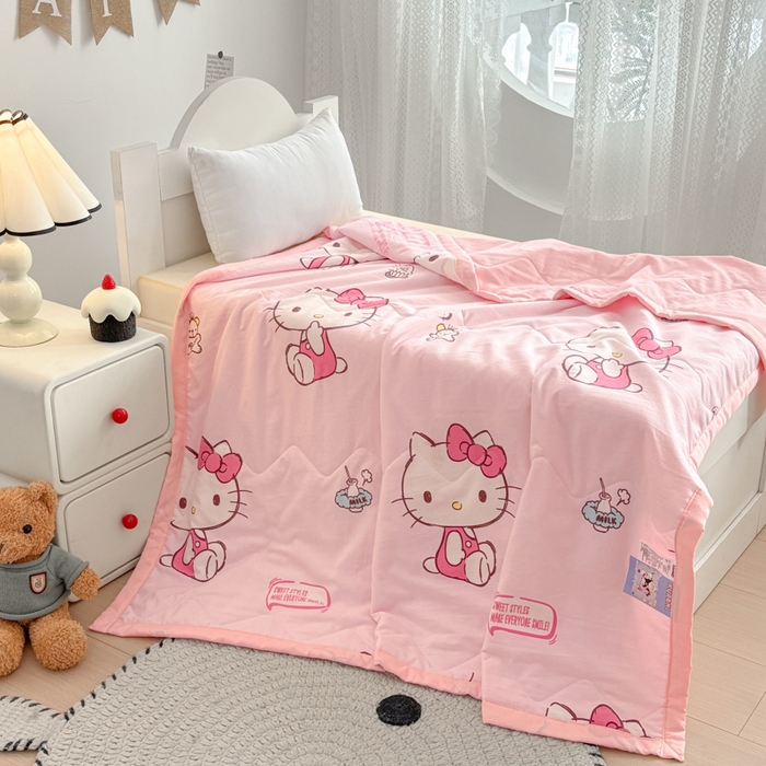 91家纺网 家纺一手货源 找家纺 花满路 2025新款亲肤卡通三丽鸥针织棉夏被 甜美kitty