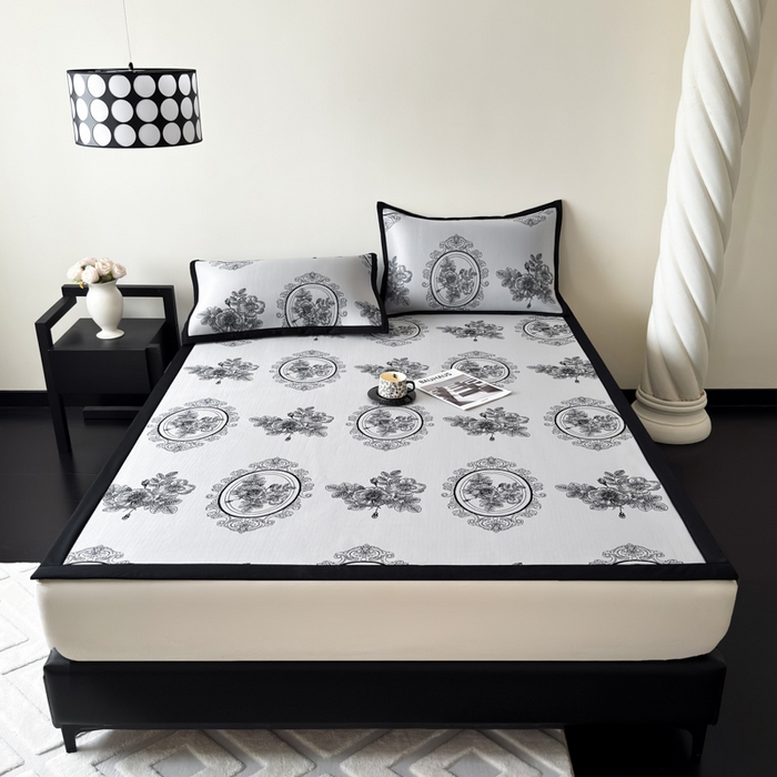 91家纺网 家纺一手货源 找家纺 九花鹿 2025新款A类赫本风PE凉感提花冰丝凉席-平铺款 镜中花