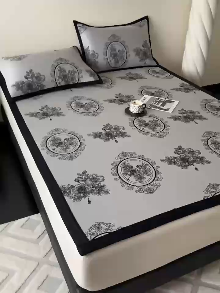 91家纺网 家纺一手货源 找家纺 九花鹿 2025新款A类赫本风PE凉感提花冰丝凉席-平铺款 镜中花