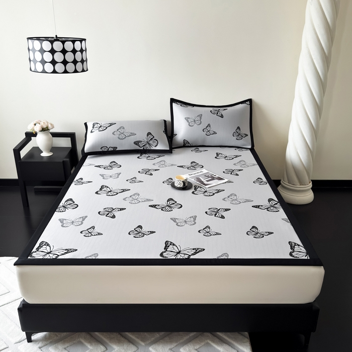 91家纺网 家纺一手货源 找家纺 九花鹿 2025新款A类赫本风PE凉感提花冰丝凉席-平铺款 露娜