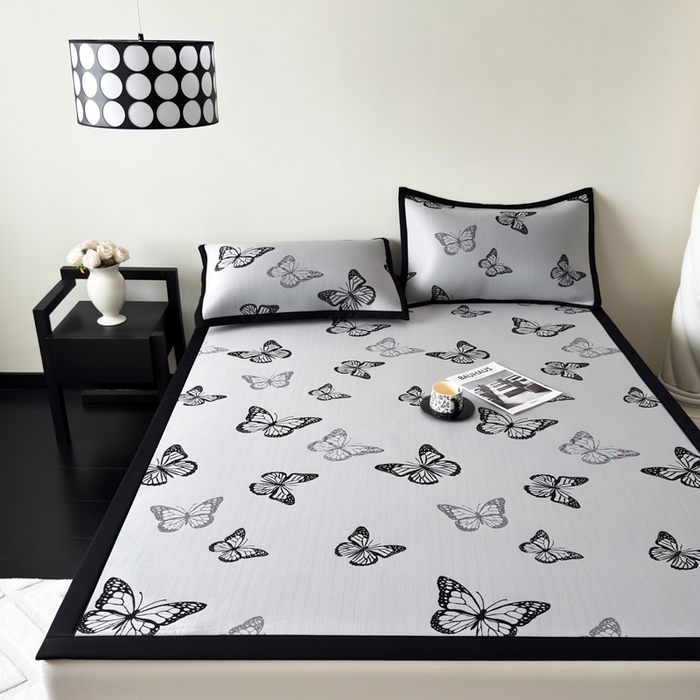 91家纺网 家纺一手货源 找家纺 九花鹿 2025新款A类赫本风PE凉感提花冰丝凉席-平铺款 露娜