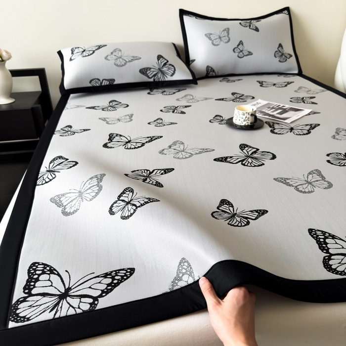 91家纺网 家纺一手货源 找家纺 九花鹿 2025新款A类赫本风PE凉感提花冰丝凉席-平铺款 露娜