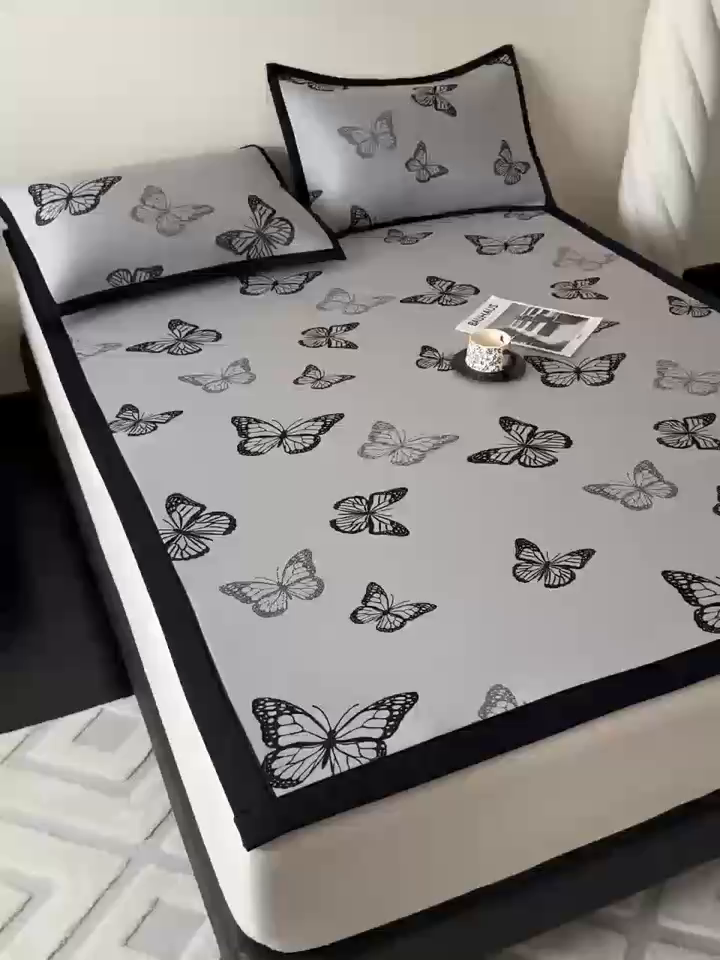 91家纺网 家纺一手货源 找家纺 九花鹿 2025新款A类赫本风PE凉感提花冰丝凉席-平铺款 露娜