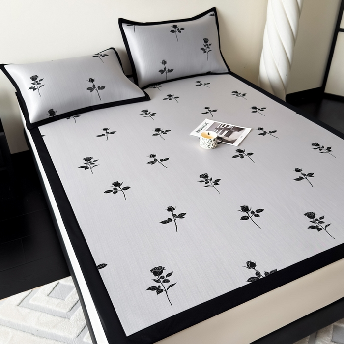 91家纺网 家纺一手货源 找家纺 九花鹿 2025新款A类赫本风PE凉感提花冰丝凉席-平铺款 玫瑰