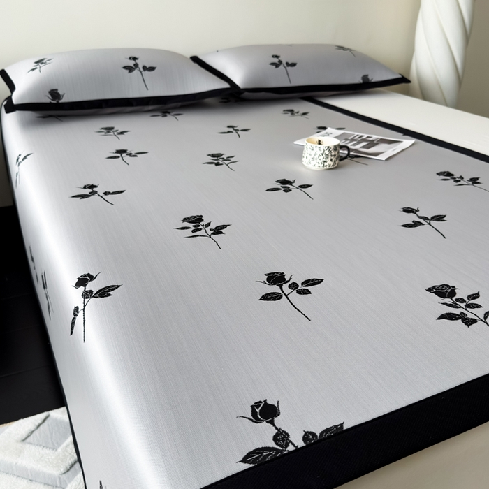 91家纺网 家纺一手货源 找家纺 九花鹿 2025新款A类赫本风PE凉感提花冰丝凉席-平铺款 玫瑰