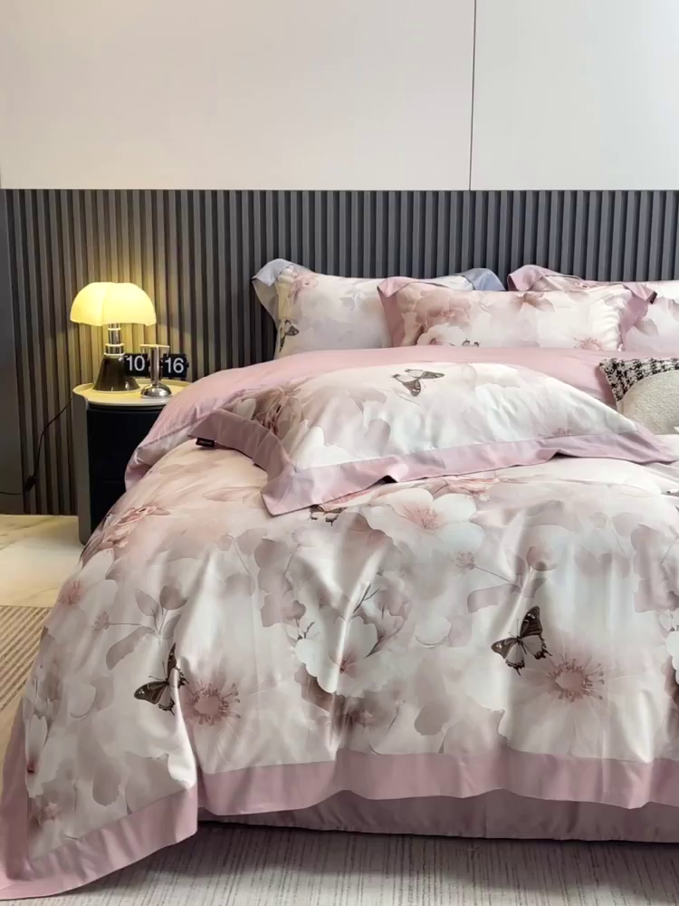 91家纺网 家纺一手货源 找家纺 （总） 2025新品A类100支天丝棉夹棉床盖床笠四件套全棉床单加厚高端数码印花长绒棉夏季轻奢真丝床上用品