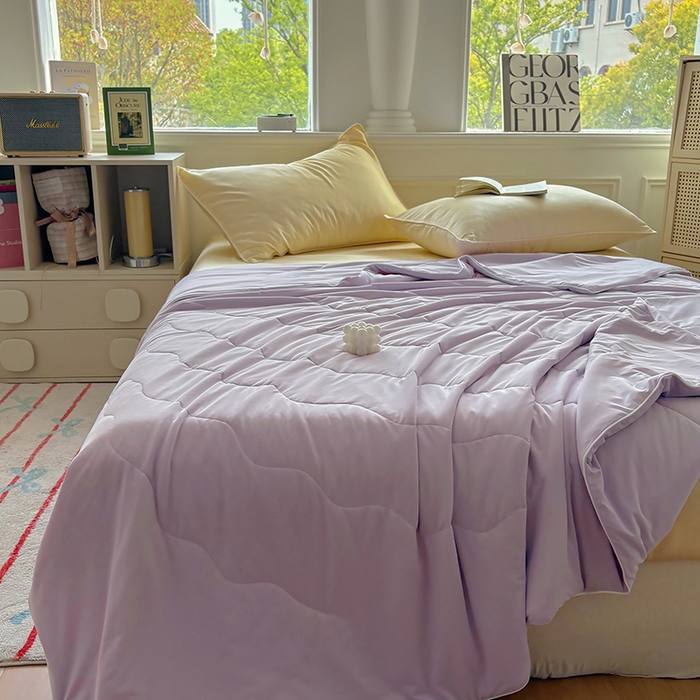 91家纺网 家纺一手货源 找家纺 百寐 2025新款A类160克88%锦纶+12%氨纶锦氨夏被纯色夏凉被空调被 浅紫