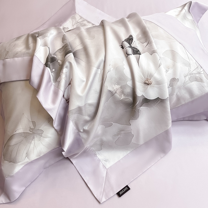 91家纺网 家纺一手货源 找家纺 2025A类母婴级天丝棉夹棉床盖床笠四件套全棉纯棉纯色长绒棉真丝保护罩高级感印花床上用品 蝶织梦-紫