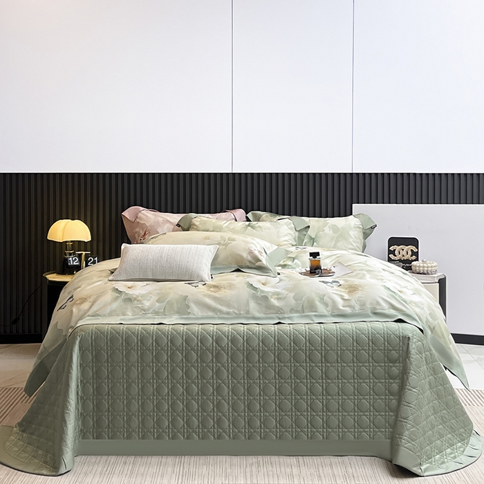 91家纺网 家纺一手货源 找家纺  2025新品A类100支天丝棉夹棉床盖床笠四件套床单加厚高端数码印花 蝶织梦-紫