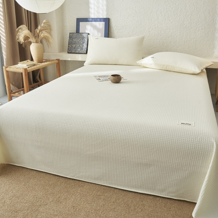 91家纺网 家纺一手货源 找家纺 寐绸家纺 2025新款纯棉华夫格床单拍图二 华夫格床单-奶白