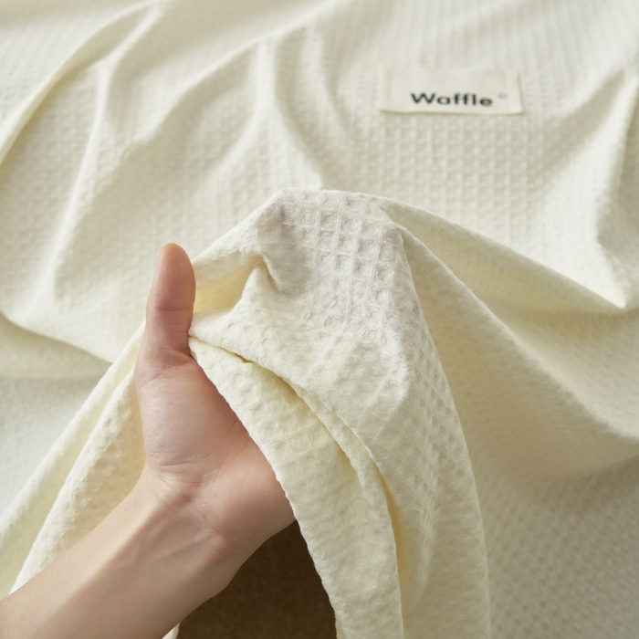 91家纺网 家纺一手货源 找家纺 寐绸家纺 2025新款纯棉华夫格床单拍图二 华夫格床单-奶白