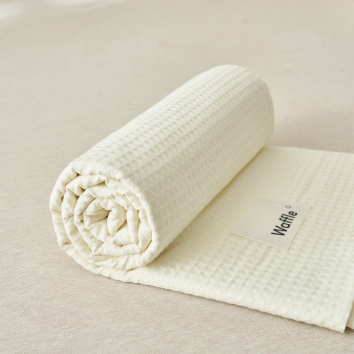 91家纺网 家纺一手货源 找家纺 寐绸家纺 2025新款纯棉华夫格床单拍图二 华夫格床单-奶白