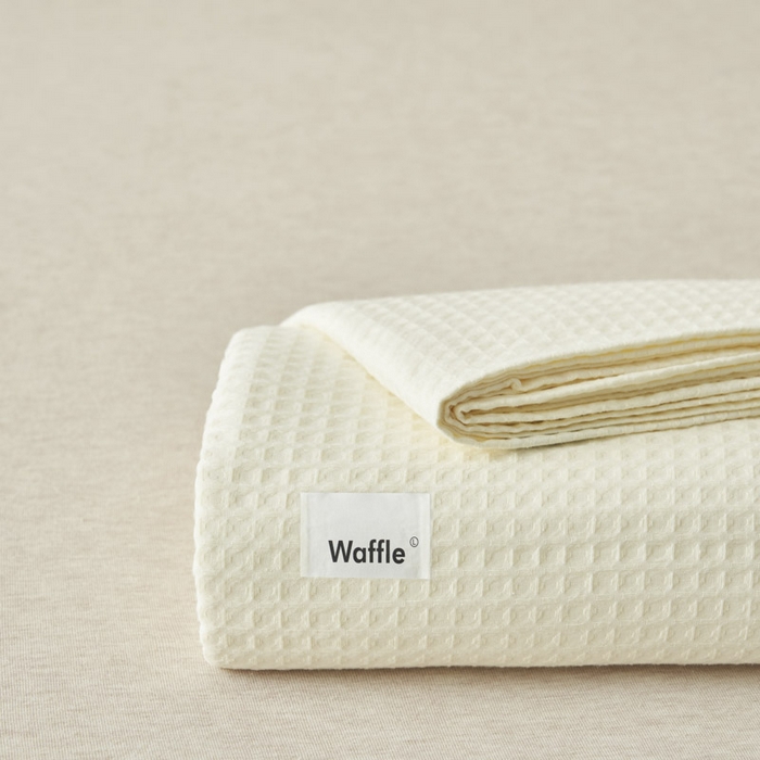 91家纺网 家纺一手货源 找家纺 寐绸家纺 2025新款纯棉华夫格床单拍图二 华夫格床单-奶白