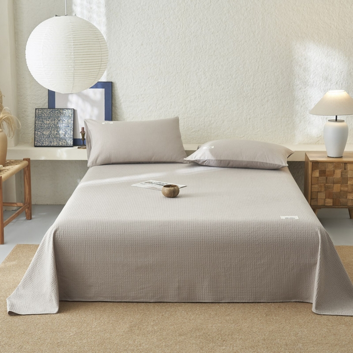 91家纺网 家纺一手货源 找家纺 寐绸家纺 2025新款纯棉华夫格床单拍图二 华夫格床单-浅灰