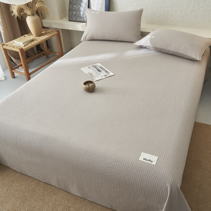 91家纺网 家纺一手货源 找家纺 寐绸家纺 2025新款纯棉华夫格床单拍图二 华夫格床单-浅灰