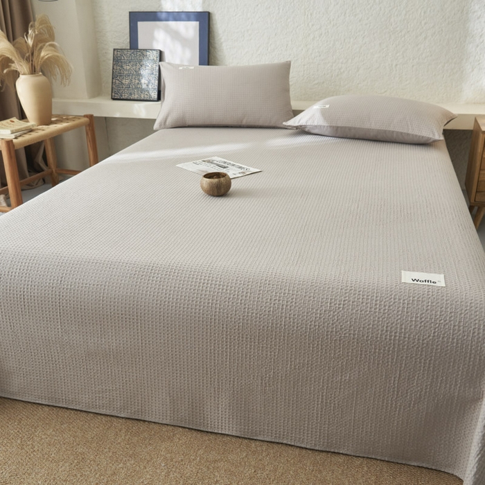 91家纺网 家纺一手货源 找家纺 寐绸家纺 2025新款纯棉华夫格床单拍图二 华夫格床单-浅灰