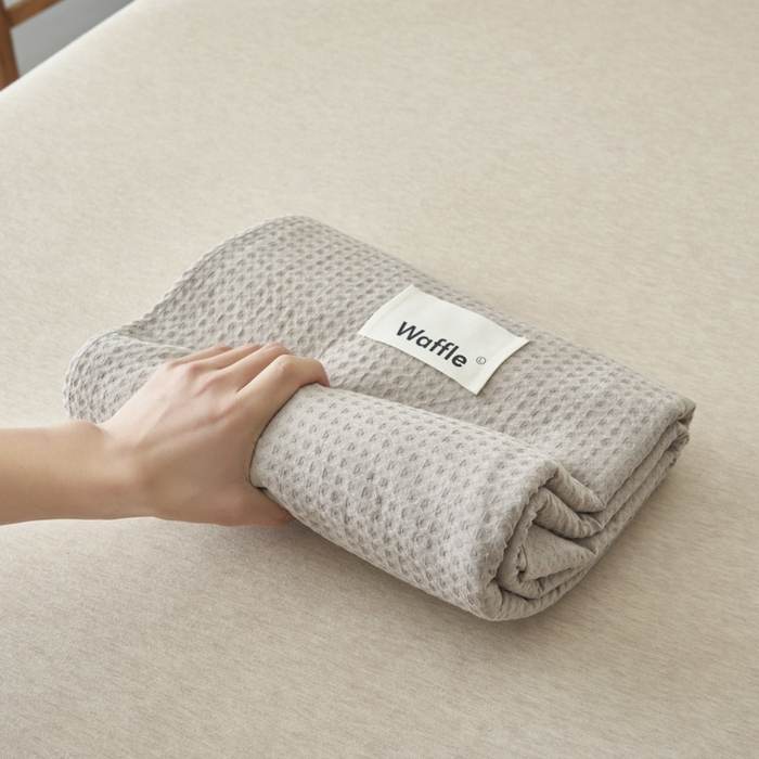 91家纺网 家纺一手货源 找家纺 寐绸家纺 2025新款纯棉华夫格床单拍图二 华夫格床单-浅灰