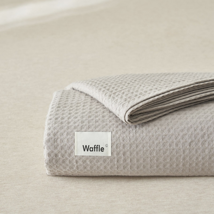 91家纺网 家纺一手货源 找家纺 寐绸家纺 2025新款纯棉华夫格床单拍图二 华夫格床单-浅灰