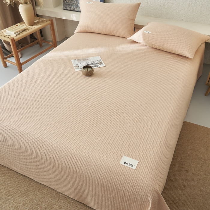 91家纺网 家纺一手货源 找家纺 寐绸家纺 2025新款纯棉华夫格床单拍图二 华夫格床单-杏色