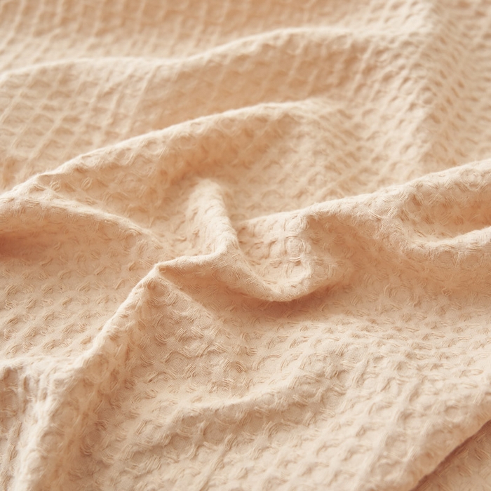 91家纺网 家纺一手货源 找家纺 寐绸家纺 2025新款纯棉华夫格床单拍图二 华夫格床单-杏色