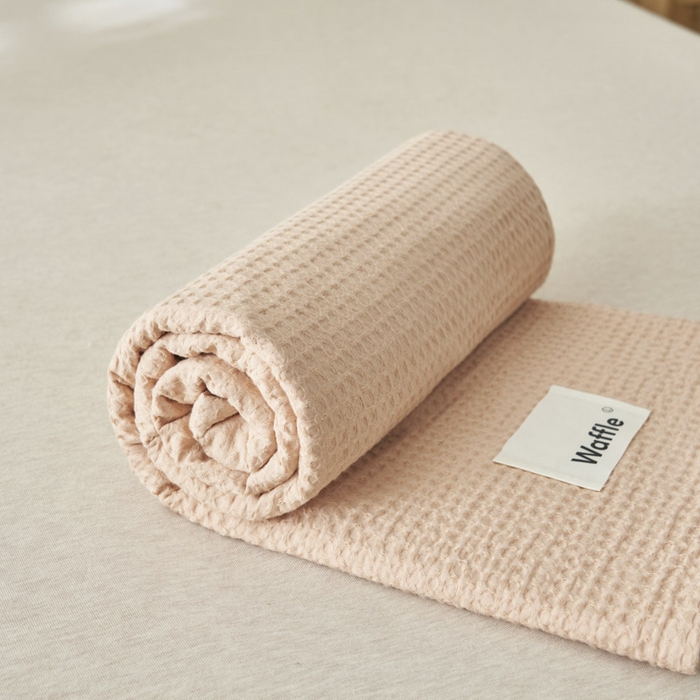 91家纺网 家纺一手货源 找家纺 寐绸家纺 2025新款纯棉华夫格床单拍图二 华夫格床单-杏色