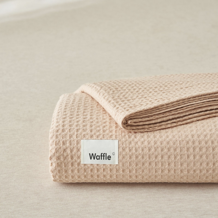 91家纺网 家纺一手货源 找家纺 寐绸家纺 2025新款纯棉华夫格床单拍图二 华夫格床单-杏色